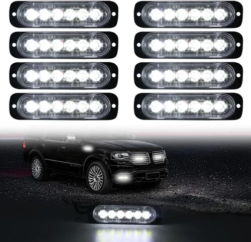 Vista 9 de DIBMS Luces LED de emergencia estroboscópicas, 8X ámbar blanco 6 LED de advertencia intermitente de emergencia luz de precaución construcción luz