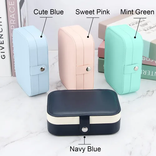 Vista 6 de Desing Wish Joyero de viaje, organizador de viaje para joyas pequeñas, cajas de joyería portátil de piel sintética, caja de almacenamiento