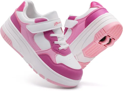 Vista 8 de Zapatos con ruedas para niños, zapatos de patinaje para niños y niñas, zapatillas atléticas con ruedas, adecuados para principiantes