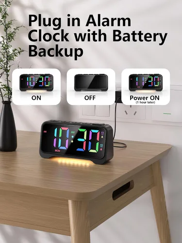 Vista 7 de Mesqool Reloj despertador súper fuerte para dormitorios, modo de fin de semana/día de la semana, atenuador, repetición, 12/24 horas, horario de Negro