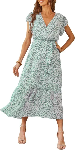 Vista 41 de PRETTYGARDEN Vestido largo bohemio floral de verano para mujer Melocotón Floral