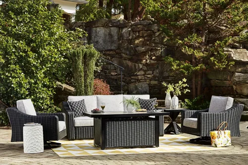 Vista 16 de Signature Design by Ashley Beachcroft - Sofá resistente a la intemperie con tela casual para interiores/exteriores con cojín y 2 cojines Negro