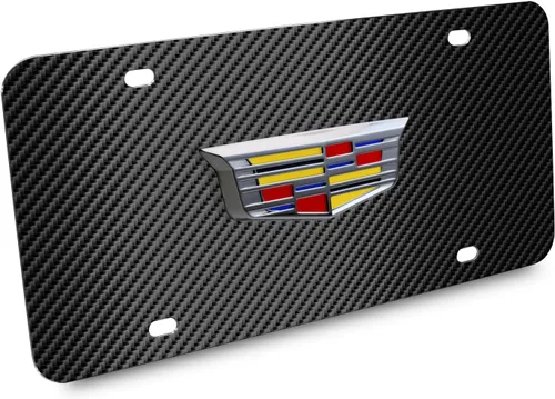 Vista 2 de iPick Image para Cadillac Crest 3D Logo en negro de fibra de carbono patrón de placa de acero inoxidable