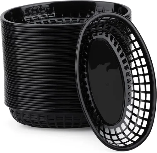 Vista 11 de EUSOAR Bandejas de plástico para servir, 6 cestas de alimentos de 9.4 x 5.9 pulgadas para servir, cestas de pan reutilizables para suministros