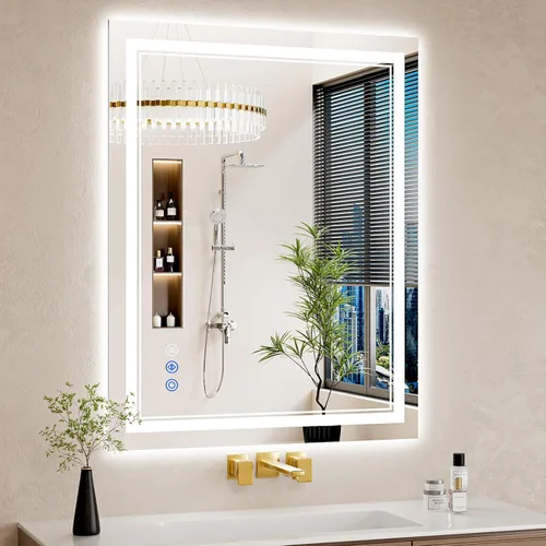 Vista 14 de Espejo de baño LED de 22 x 30 pulgadas con luces, antiniebla, retroiluminado + luz frontal, regulable, espejo de tocador LED para pared, espejo