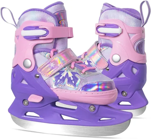 Vista 9 de Patines de hielo ajustables Nattork para niños - 4 tallas ajustables con cordones, patines de hockey con forro de felpa cálido, soporte de tobillo