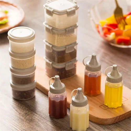 Vista 4 de Gbrand - 12 unidades de mini botellas de plástico para exprimir salsas, condimentos, recipientes para aderezos para ensaladas, accesorios de cocina
