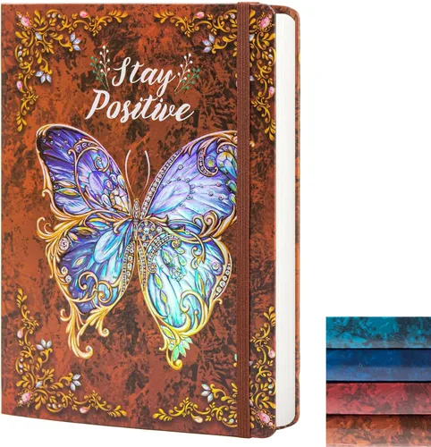 Vista 9 de Diario universitario para escribir-B5 - Cuaderno de tapa dura en relieve de mariposa 3D - Diario de escritura para mujeres con banda elástica