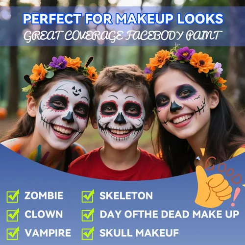 Vista 5 de Pintura facial blanca crema a base de agua para Halloween Cosplay payaso Blanco