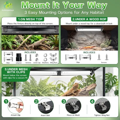 Vista 6 de UVB Light for Reptiles 12in 8W T5 HO 10.0 UVB Kit w/Bulb Dragon Tank Black
