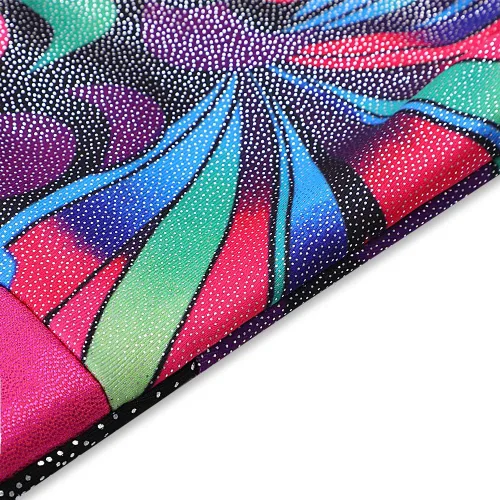 Vista 4 de Leotardo de gimnasia con shorts para niñas, sin mangas, para ciclismo, con diseño de mariposas y flores con brillo, color negro y rosado intenso