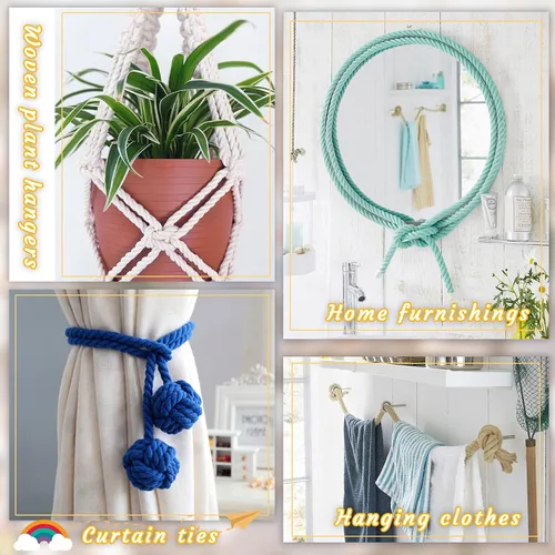 Vista 6 de Cordón de macramé de algodón, 0.315 in x 131 pies, hilo grueso para manualidades, cuerda trenzada de 3 hebras para colgar en la pared, ganchos