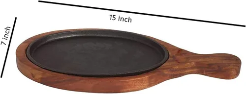 Vista 4 de Plato de madera para servir con base de murciélago y bandeja Sizzler, marrón, paquete de 1