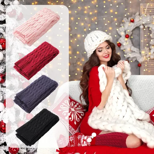 Vista 4 de SATINIOR 4 pares de calcetines largos de punto trenzado para mujer de invierno