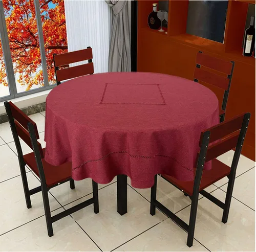 Vista 2 de Grelucgo Mantel con dobladillo de color arándano sólido (redondo de 54 pulgadas)