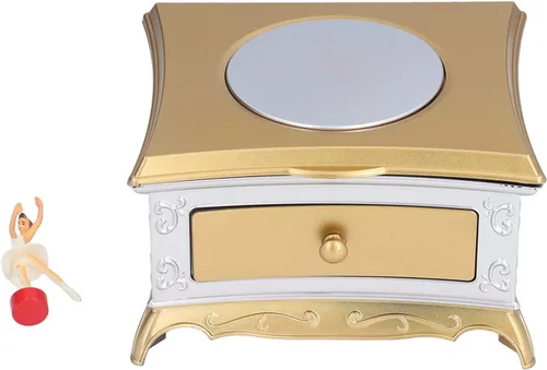 Vista 8 de Caja de joyería de música bailarina, caja de joyería musical, pequeña caja de joyería con tema de bailarina giratoria, color blanco plateado