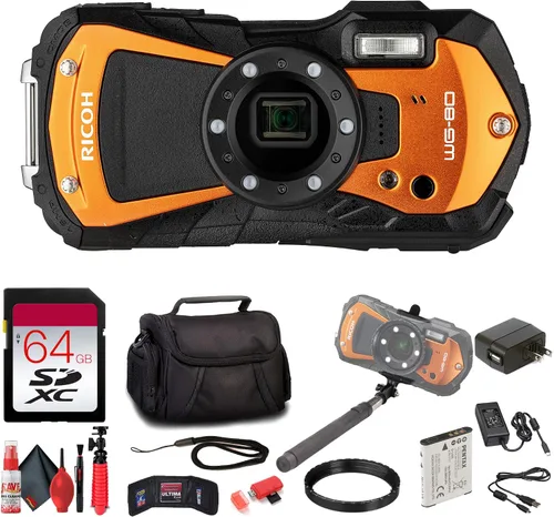 Vista 9 de Ricoh WG-80 - Cámara digital resistente e impermeable (negro) a prueba de golpes, diseño compacto a prueba de congelación, luces macro LED de video
