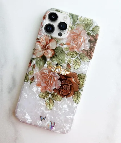 Vista 5 de Qokey Funda compatible con iPhone 14 Pro Max de 6.7 pulgadas, versión 2022, bonito diseño de flores transparentes con soporte de anillo giratorio