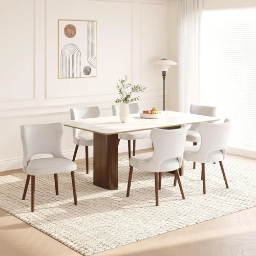 Vista 18 de Juego de 2 sillas de comedor tapizadas, sillas de cocina con respaldo curvado