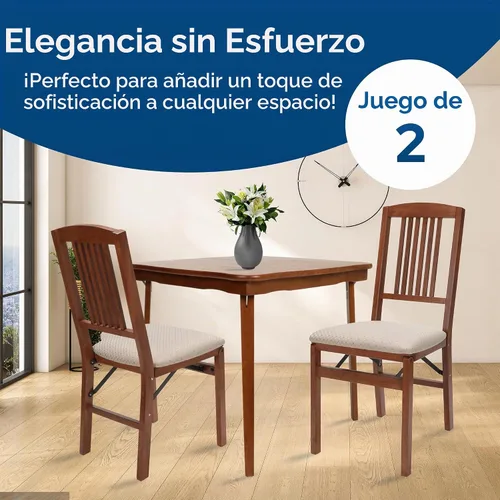 Vista 3 de Stakmore Simple Mission - Juego de 2 sillas de comedor plegables de madera Chery