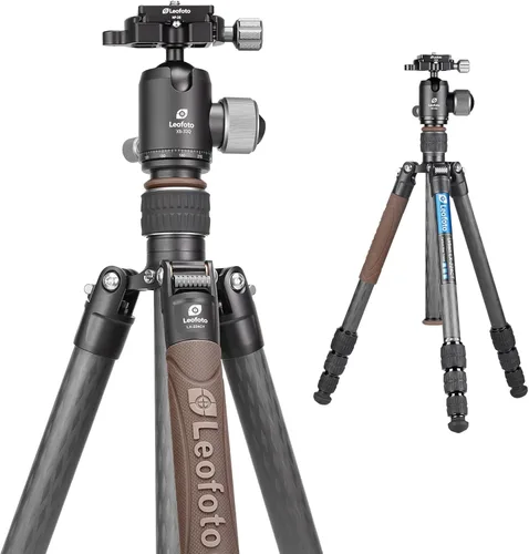 Vista 2 de Leofoto LX-224CT+XB-32Q Trípode de viaje, serie urbana, fibra de carbono, secciones de 4 patas, portátil y ligero, pierna reversible y columna