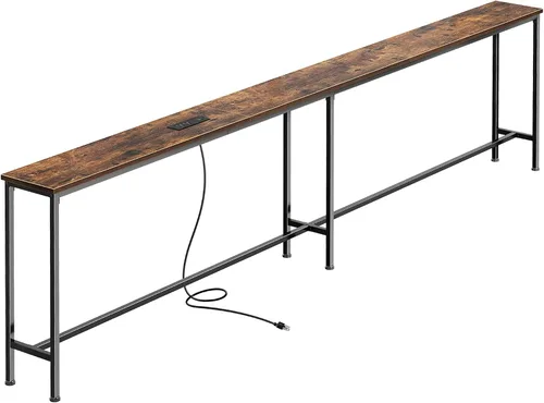 Vista 17 de SUPERJARE Mesa consola con tomacorriente, mesa de sofá de 63 pulgadas con estación de carga, mesa de entrada estrecha, mesa de pasillo delgada, mesa