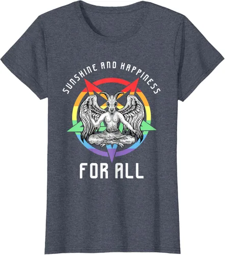Vista 41 de Funny Sunshine and Happiness for All LGBT Gay Pride Baphomet Camiseta Negro