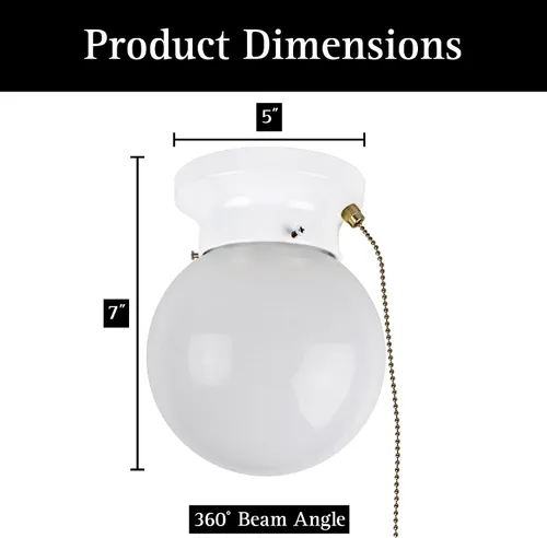 Vista 3 de Ultralux Montaje empotrado de vidrio LED utilitario de 6 pulgadas con cadena de tracción, lámpara de globo - 500 lúmenes 3000K lámpara para armario