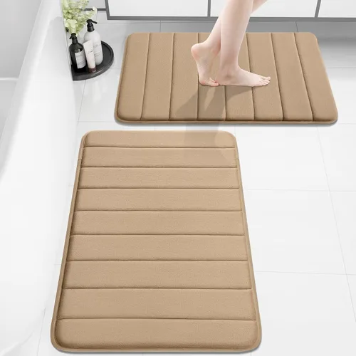 Vista 66 de Buganda Juego de 2 alfombras y tapetes de baño de espuma viscoelástica, lavables a máquina, suaves, antideslizantes, absorbentes, para baño, ducha
