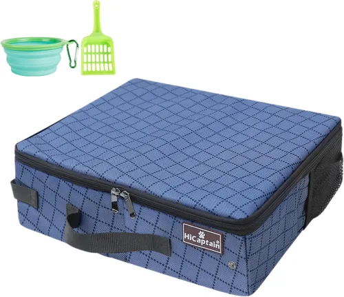 Vista 15 de Arenero portátil de viaje de HiCaptain con tapa, arenero plegable para gatos de viaje - A prueba de fugas, sin olor y resistente al agua. Ideal