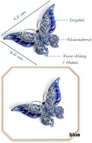 Vista 2 de Rosette Hair Broche de mariposa con diamantes de imitación - Broche de cristal brillante colorido, regalo de decoración para mujeres y niñas