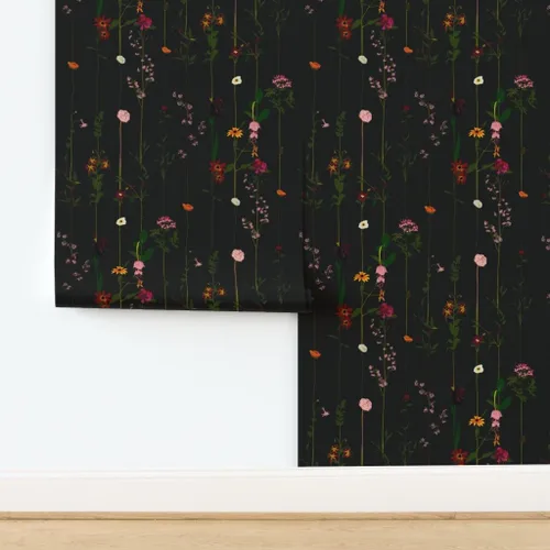 Vista 4 de Despegar y pegar papel tapiz Muestras – Moody Floral Dark Flower Stripe Wildflower Minimal Midcentury Modern Stripes Papel pintado personalizado