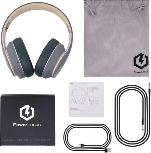 Vista 6 de PowerLocus Auriculares inalámbricos Bluetooth sobre la oreja con micrófono, tiempo de reproducción de 50 horas, sonido estéreo de alta fidelidad
