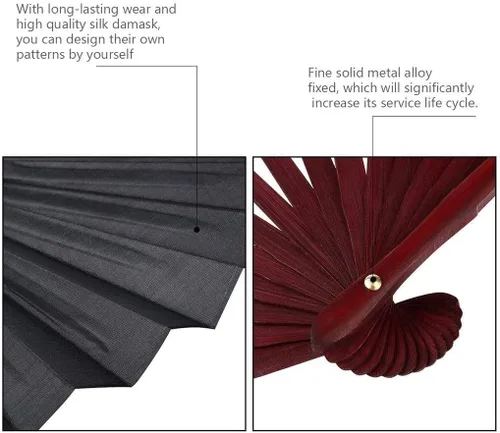 Vista 6 de ZUMAHA Minimalist Black Hand Fan, Chinese Classical Style Folding Fan for PerformanceDanceFightingWeddingChurchParty