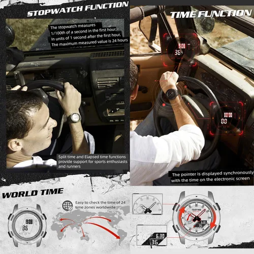 Vista 5 de Reloj táctico para hombres y mujeres, estilo militar, deportivo, digital, con hora mundial y 5 alarmas, hecho de fibra de carbono y retroiluminación