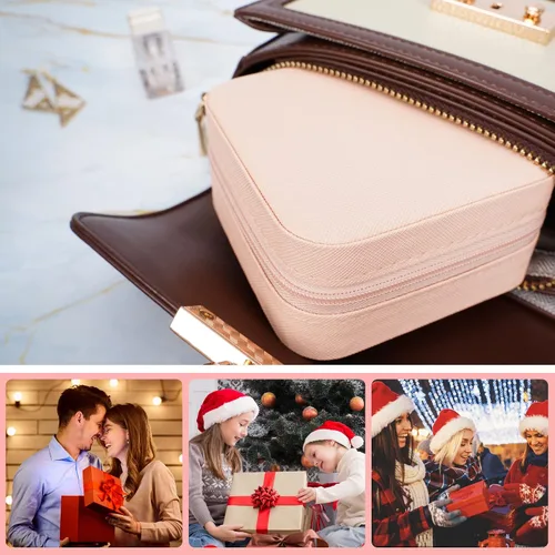Vista 5 de XZUZ Pequeñas cajas de joyería de viaje, organizador de joyas portátil, cajas de almacenamiento para aretes, anillos, collares, cajas de joyería
