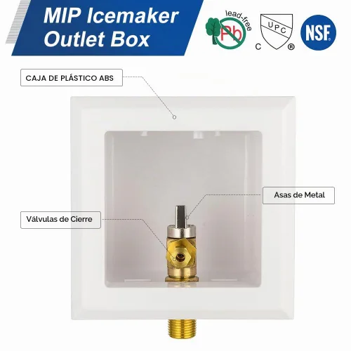 Vista 3 de 1 caja de máquina de hielo EFIELD, conexión de entrada MIP de sudor de 1/2