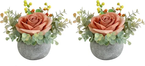 Vista 24 de Small Artificial Blue Rose Potted Plant, 2 Pcs Mini Faux Decor 2 piezas azules