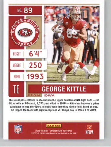 Vista 2 de 2019 Panini Contenders Season Ticket #89 George Kittle San Francisco 49ers NFL Football Card NM-MT