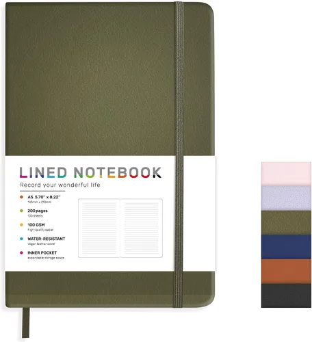 Vista 11 de Cuaderno diario rayado para mujeres y hombres, 200 páginas A5 diarios de tapa dura de cuero para escribir, viajes, escuela, oficina, trabajo, Negro