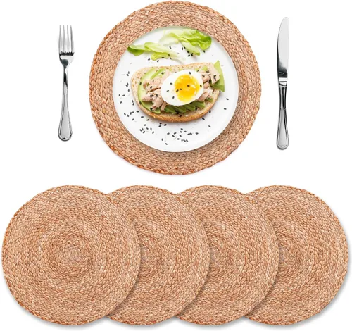 Vista 12 de Eco Crave - Juego de 2 manteles individuales redondos tejidos de yute, natural, 33 cm, estilo boho, rústico, de granja, tejido a mano