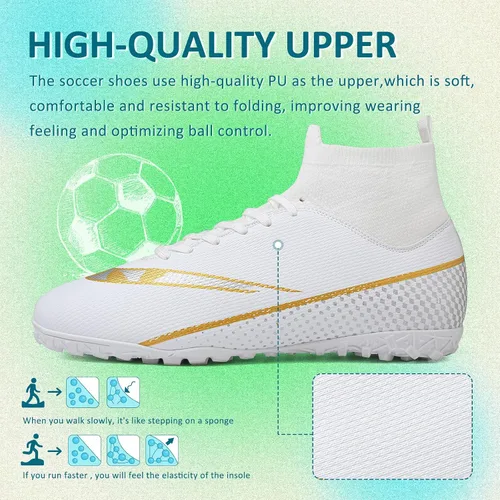 Vista 2 de GRESKY Tacos de fútbol para hombre y mujer, zapatos de fútbol para interiores y exteriores, para niño grande AG TF
