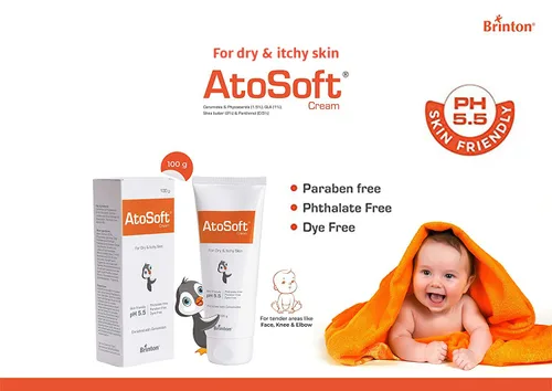 Vista 2 de Brinton Crema Atosoft para piel seca y con picazón del bebé, hidratante intensivo y nutritivo pH 5.5, hidratante ultra suave recomendado por