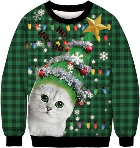 Vista 40 de Sudaderas de Navidad unisex con estampado 3D y cuello redondo, manga larga, suelta, suéter de Navidad