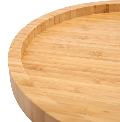 Vista 4 de Fasmov Tocadiscos Lazy Susan de bambú de 12 pulgadas de diámetro, bandeja redonda de madera giratoria para cocina, despensa, mesa de encimera