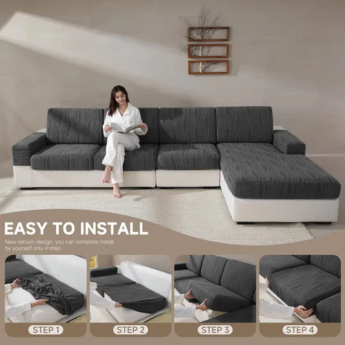 Vista 7 de Fundas de cojín para sofá, súper elásticas y lavables para asientos modulares y en forma de L, protector de muebles apto para mascotas con diseño