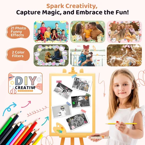 Vista 4 de Cámara de impresión instantánea para niños, regalos de cumpleaños para niñas y niños de 3 a 12 años, cámara de video 1080P para niños, ideas