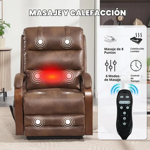 Vista 3 de Trustyue - Silla reclinable con elevación eléctrica de doble motor, silla elevadora con masaje y calor para ancianos, reclinable plano de 180° Marrón