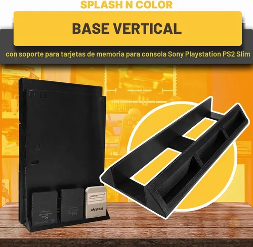 Vista 3 de Base vertical con soporte para tarjeta de memoria compatible con consola delgada Sony PlayStation PS2 – Ahorro de espacio, accesorio conveniente