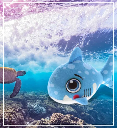 Vista 8 de DolliBu Juguete de peluche de tiburón azul, para niños y adultos, regalos de abrazo de tiburón, lindos animales de peluche para niños pequeños